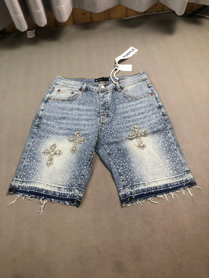 Purple Cross Jeans Shorts