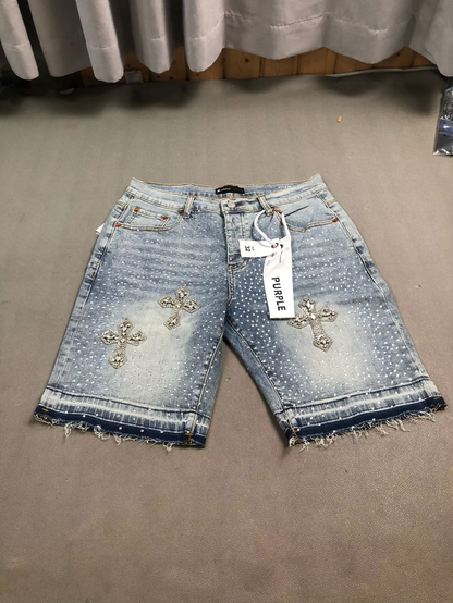 Purple Cross Jeans Shorts